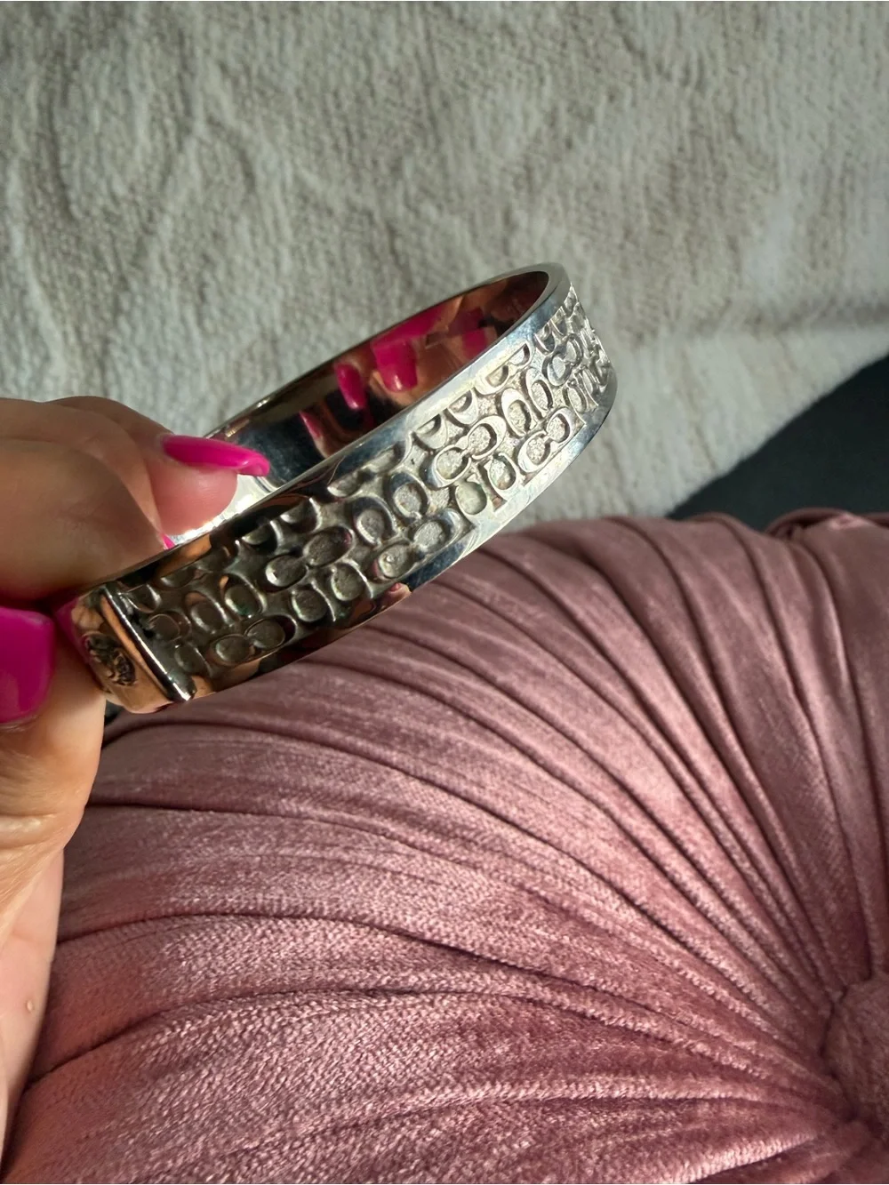 Coach Silver-Tone Engraved Bangle Bracelet - Women's Jewelry